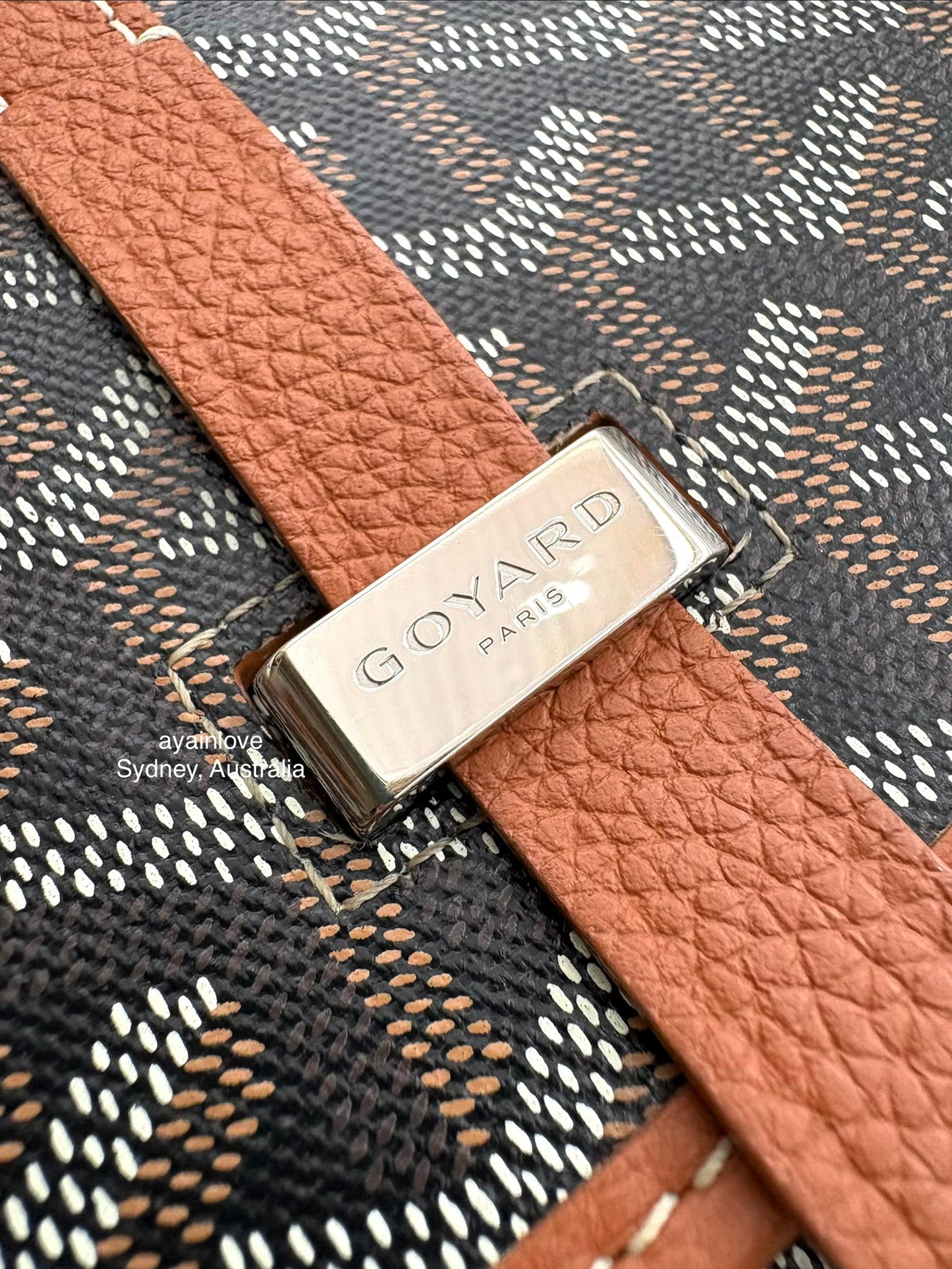 GOYARD Belvedere PM Goyardline Canvas/Calfskin Tan Black Messenger Bag Silver Hardware