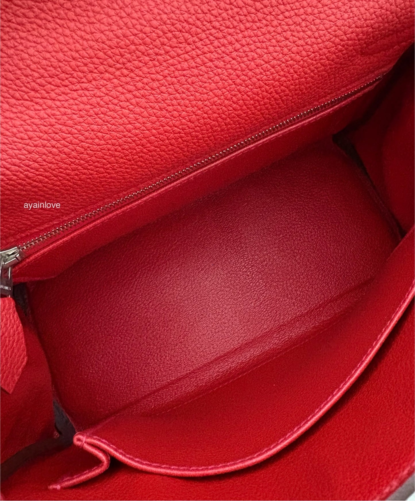 HERMES Kelly 25 Geranium Togo Retourne Palladium Hardware X Stamp