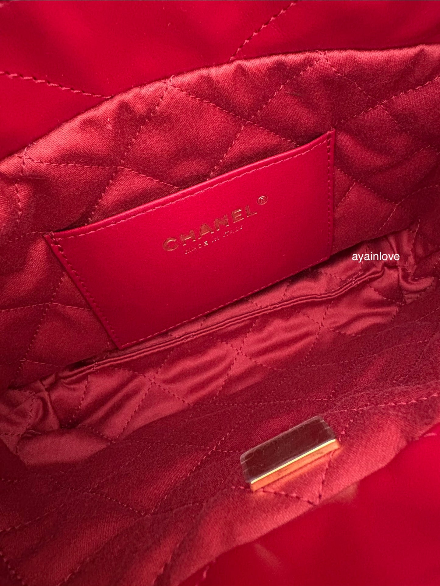 CHANEL Mini 22 Red Shiny Calf Skin Bag Gold Hardware