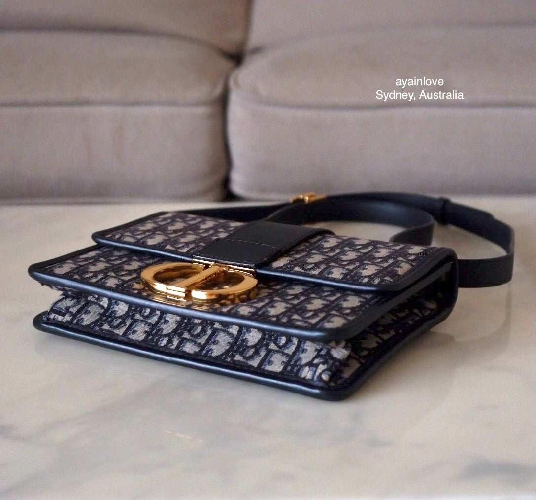 DIOR Montaigne 30 Blue Oblique Jacquard Medium Flap Bag Gold Hardware