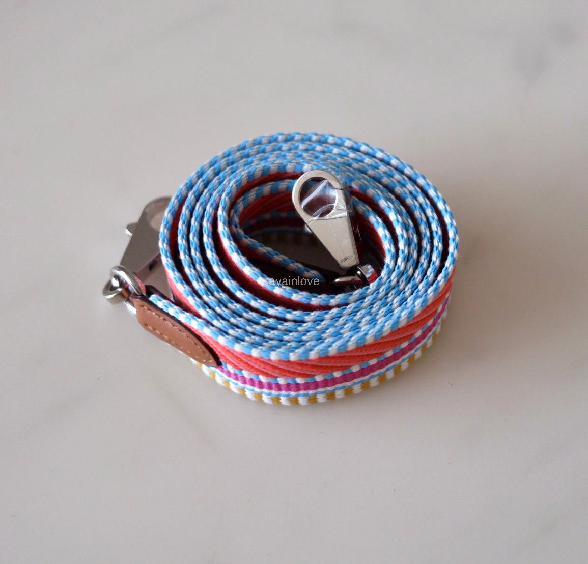 HERMES Multicolour 25 mm Pink Blue Yellow Strap 105 cm Palladium Hardware