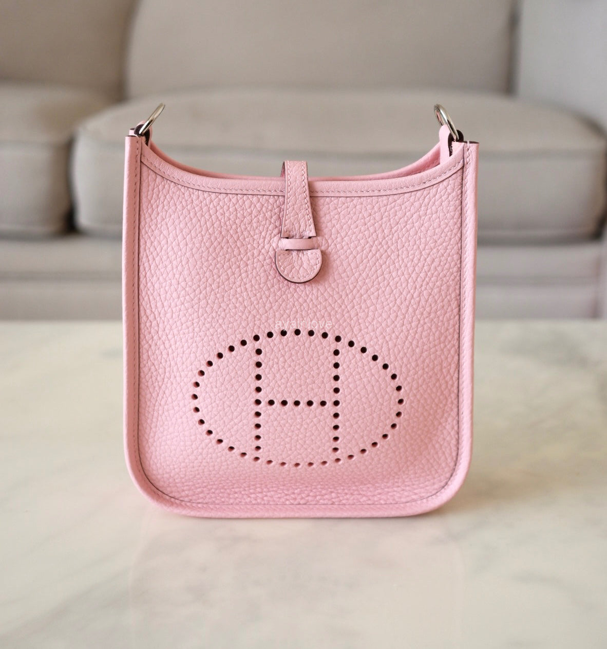 HERMES Mini Evelyne TPM 16 Amazone Rose Sakura Clemence Palladium Hardware W Stamp