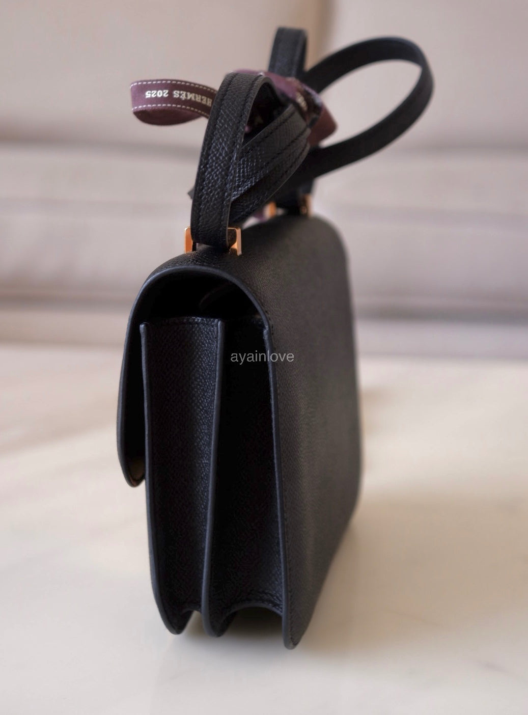 HERMES Constance Mini 18 Noir Black Epsom Rose Gold Hardware W Stamp