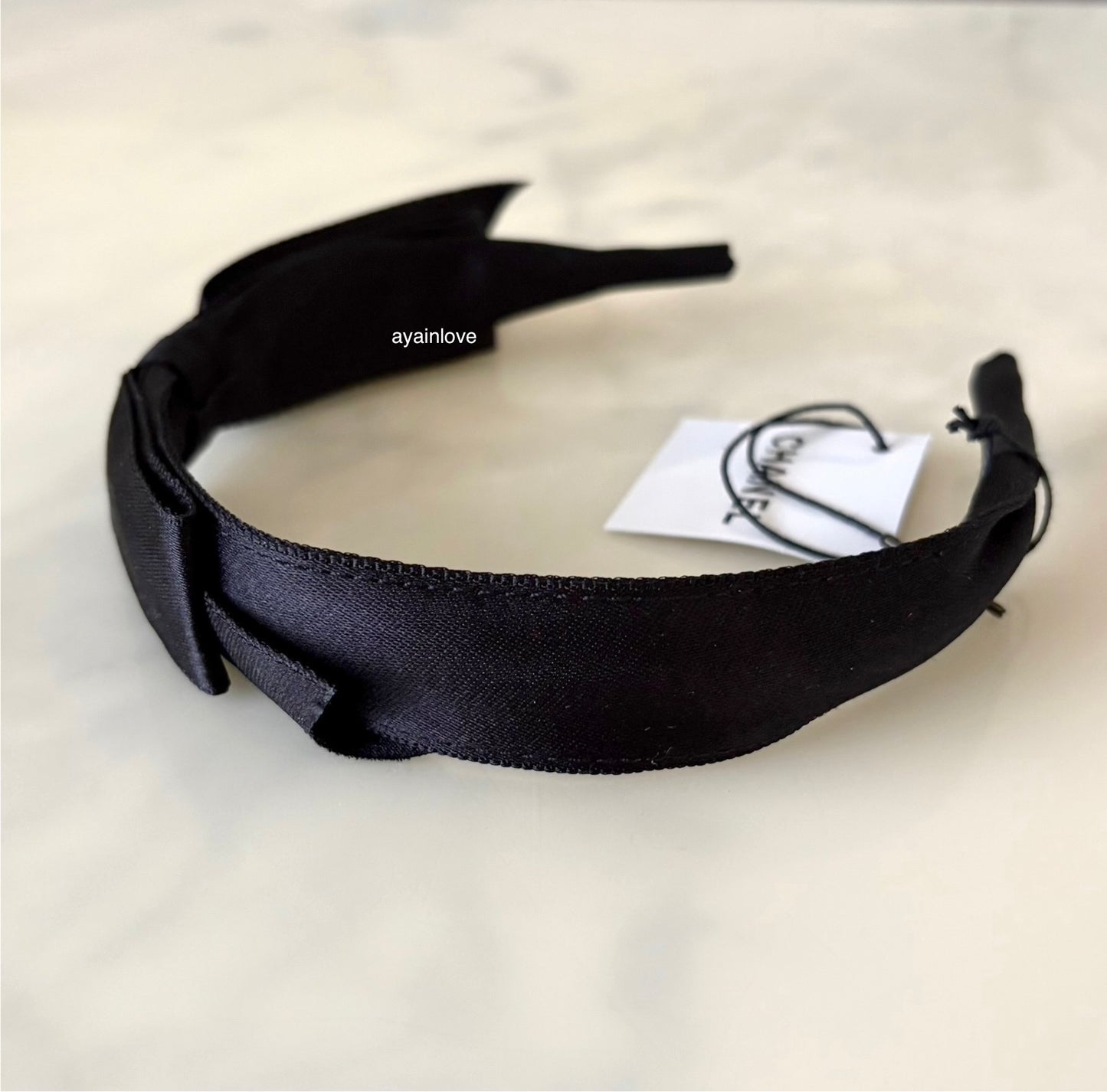 CHANEL 21B Black Silk Ribbon CC Headband Bandeau