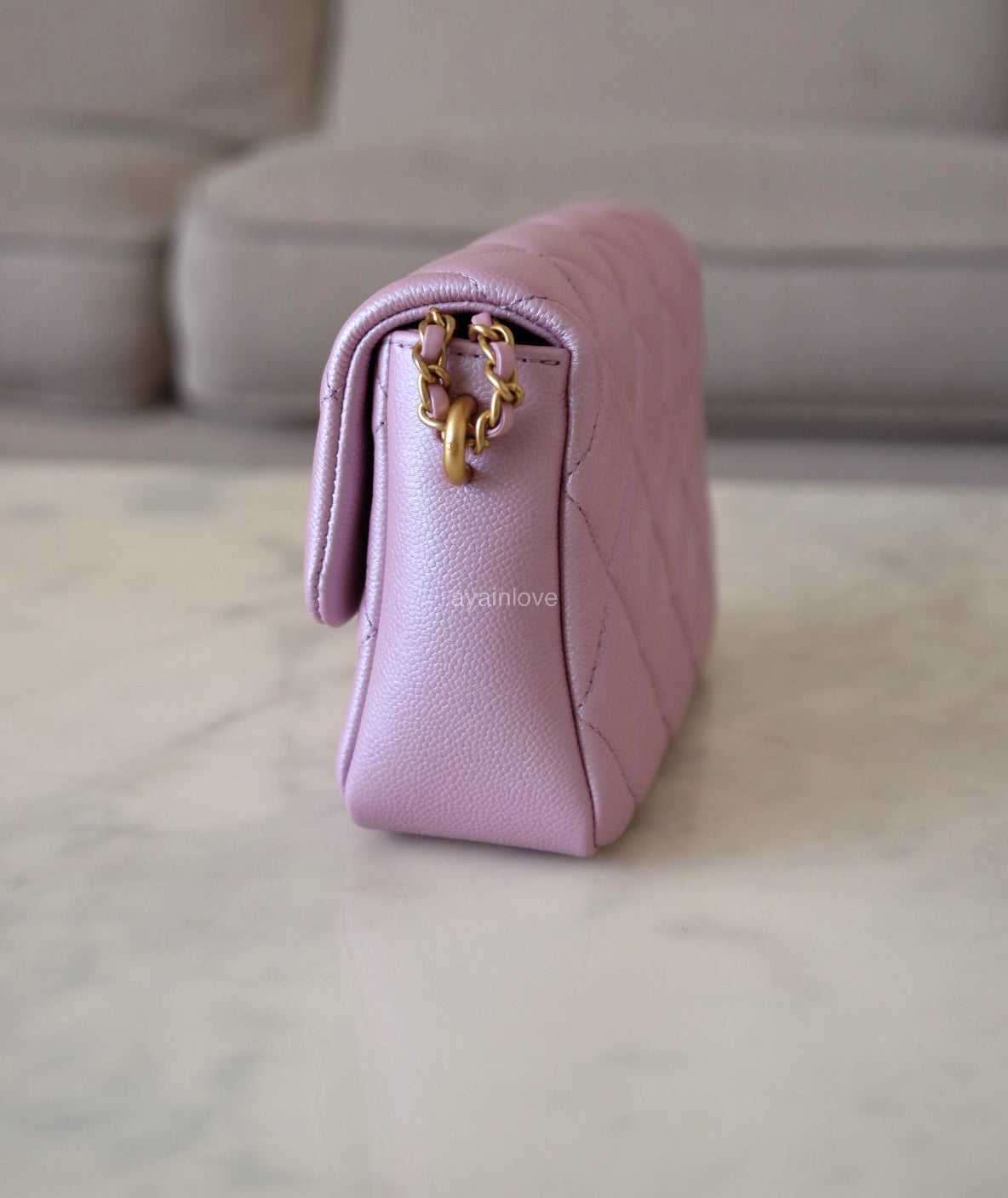 CHANEL 21K Iridescent Pink Caviar My Perfect Square Mini Flap Bag Gold Hardware