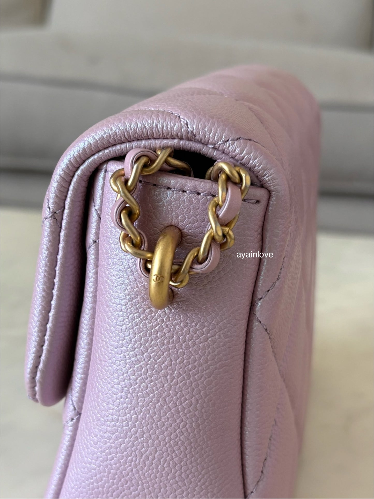 CHANEL 21K Iridescent Pink Caviar My Perfect Square Mini Flap Bag Gold Hardware