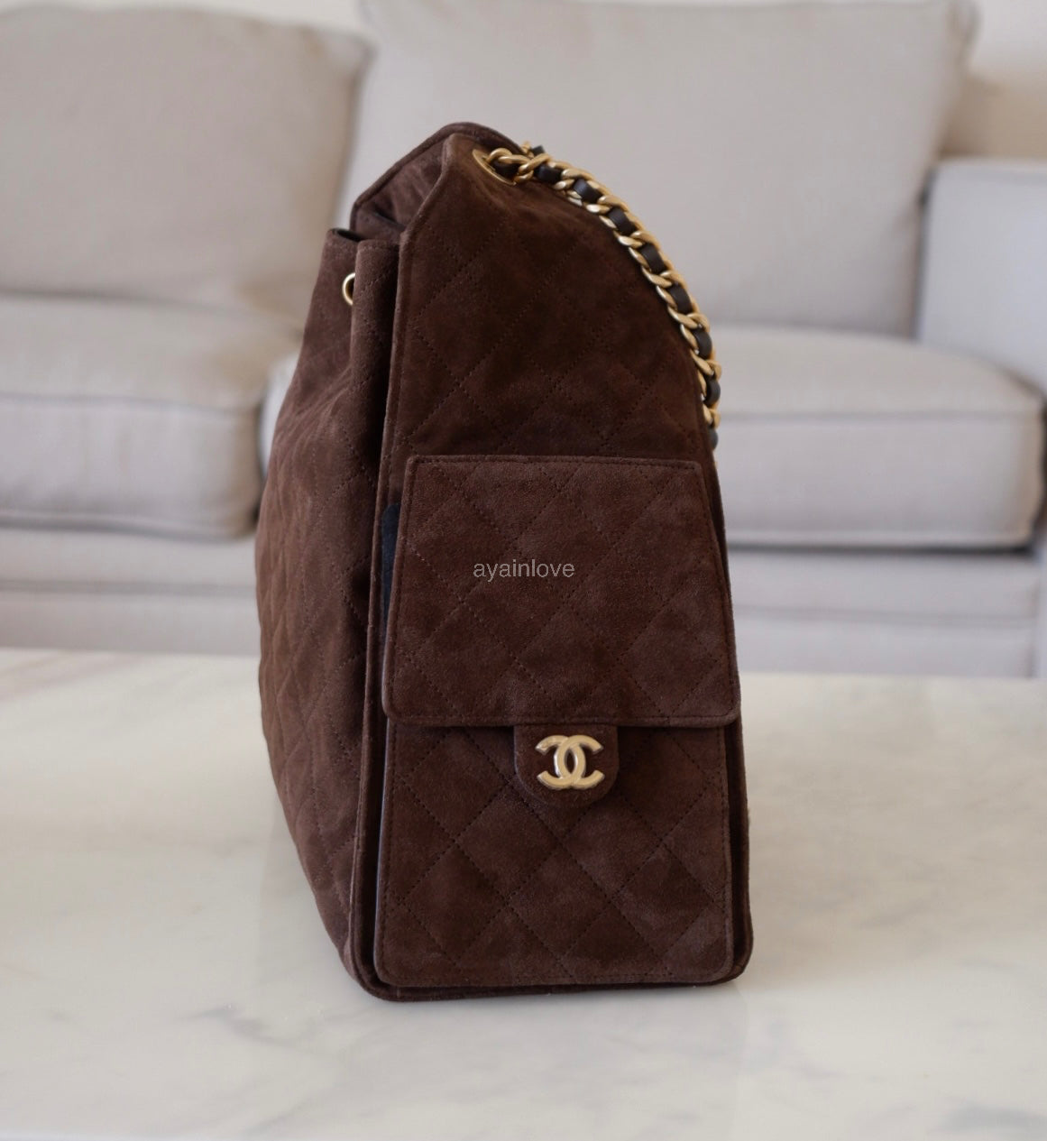 CHANEL 26C Dark Brown Suede Calfskin Medium 25 Bag Gold Hardware