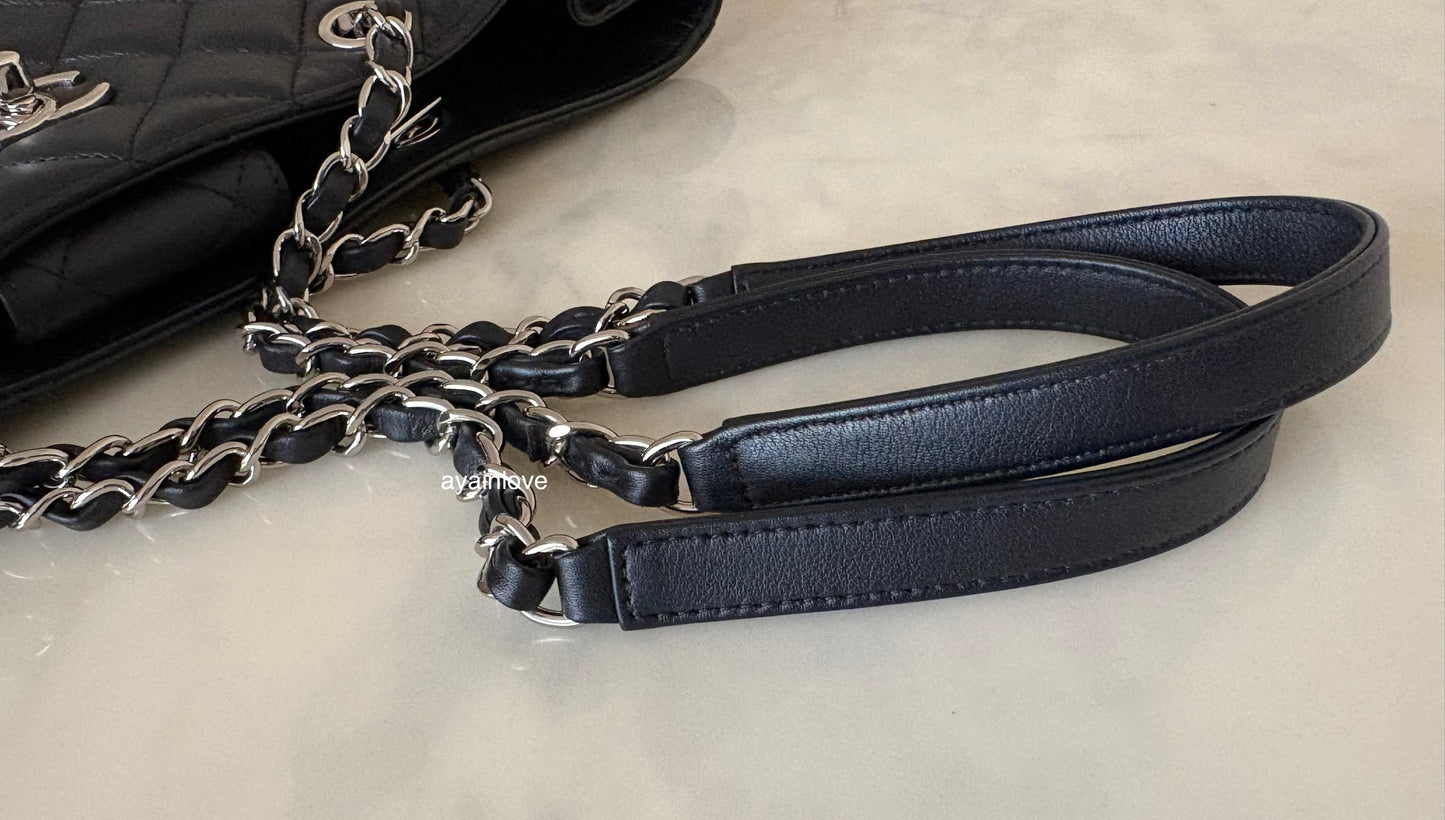 CHANEL Black Quilted Calfskin Tote Bag Classic CC Lock Silver Hardware