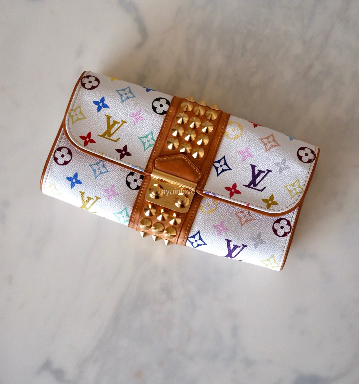 LOUIS VUITTON Courtney White Multicolour Murakami Clutch Bag Gold Hardware