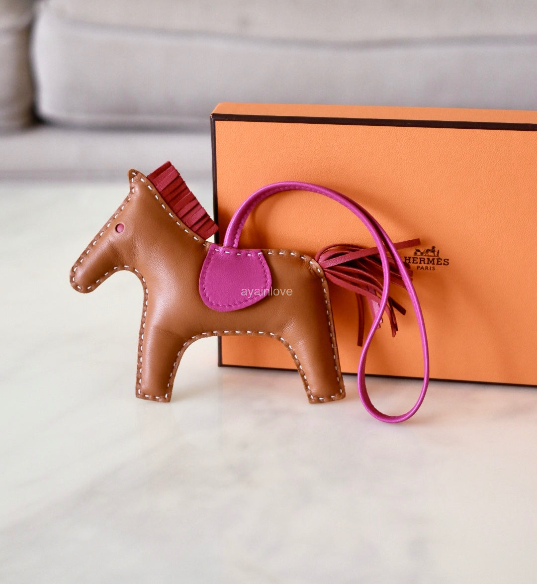 HERMES Rodeo MM Tricolour Gold/Rubies/Rose Pourpre Bag Charm