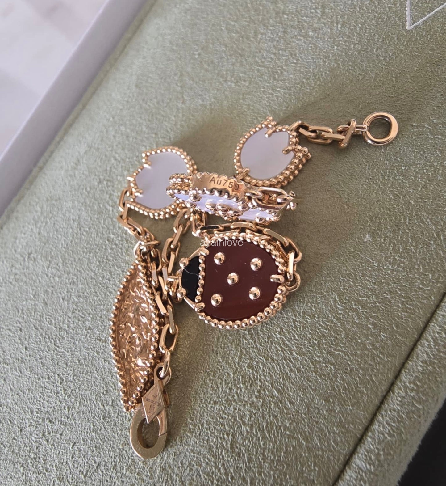 Van Cleef Arpels VCA 5 Motifs Lucky Spring Carnelian, Mother of Pearl and Onyx Bracelet 18KT Rose Gold