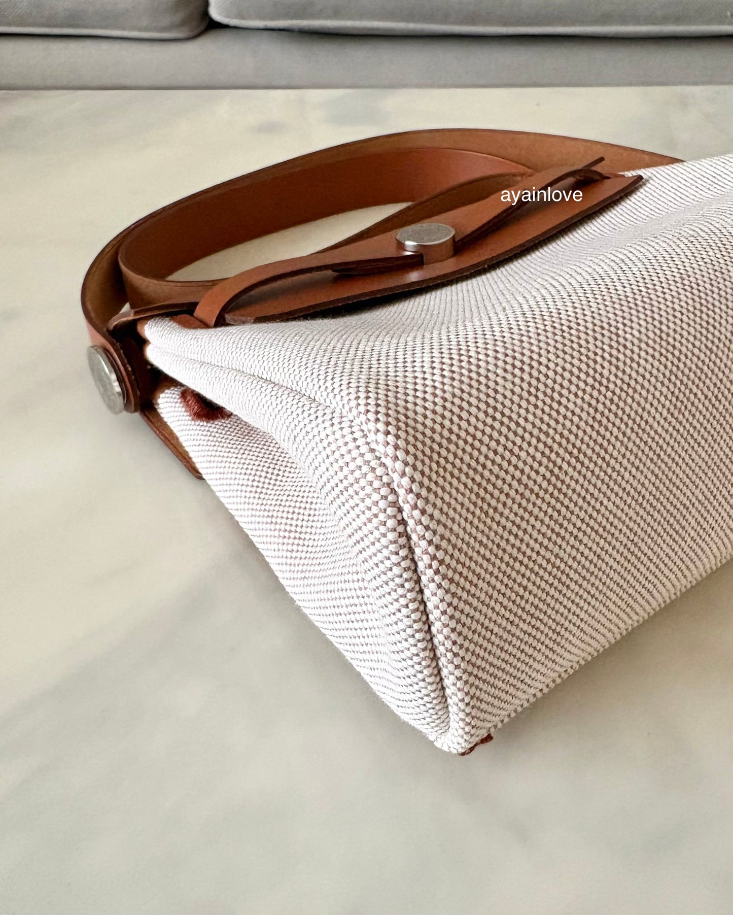 HERMES Herbag Mini Zip 20 Vache Hunter Ecru Beige/Fauve Palladium Hardware W Stamp