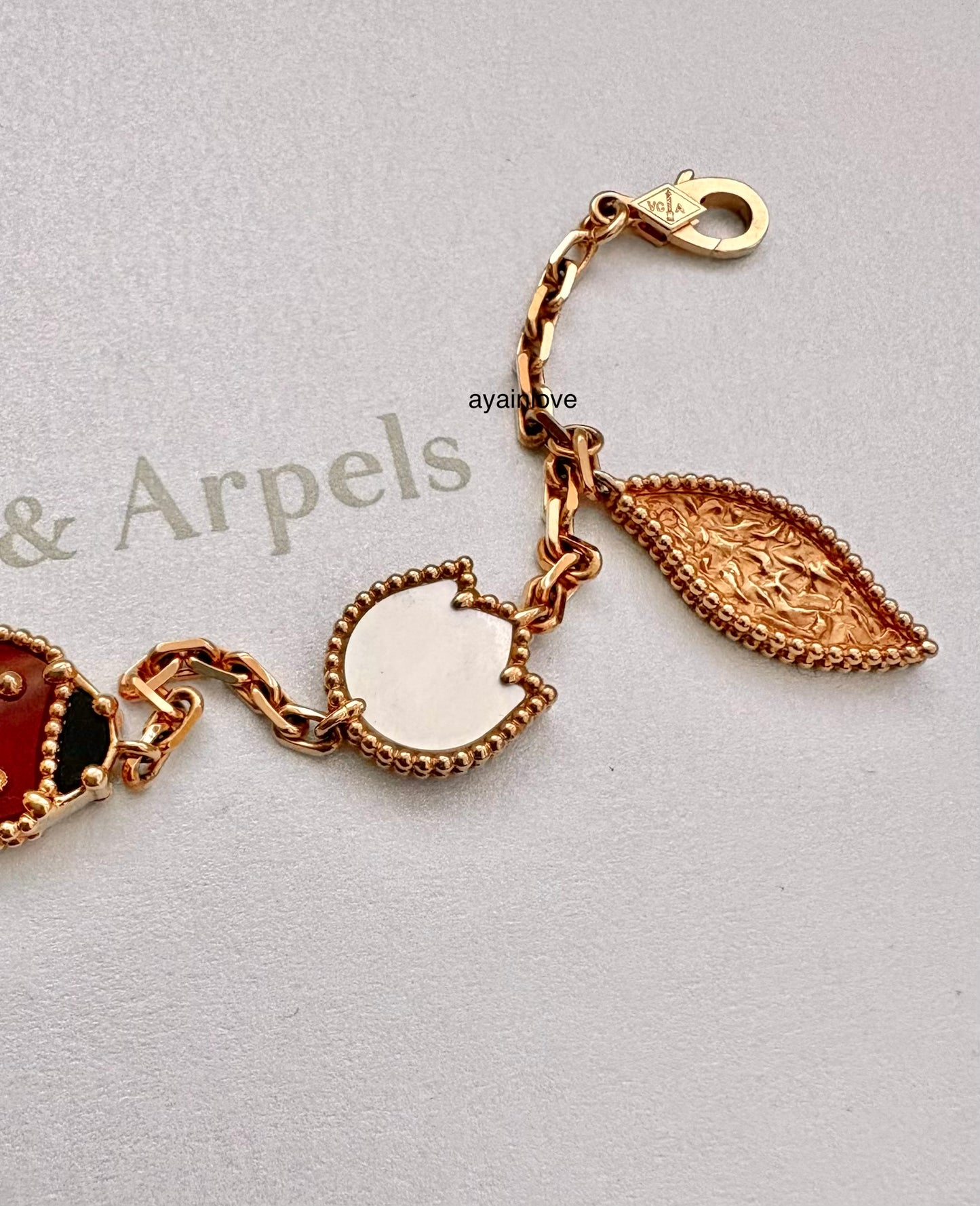 Van Cleef Arpels VCA 5 Motifs Lucky Spring Carnelian, Mother of Pearl and Onyx Bracelet 18KT Rose Gold