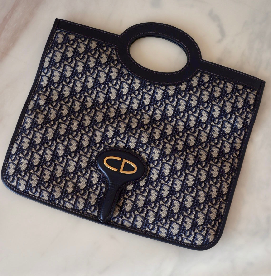 DIOR Blue Oblique Jacquard Fold Over Clutch Bag