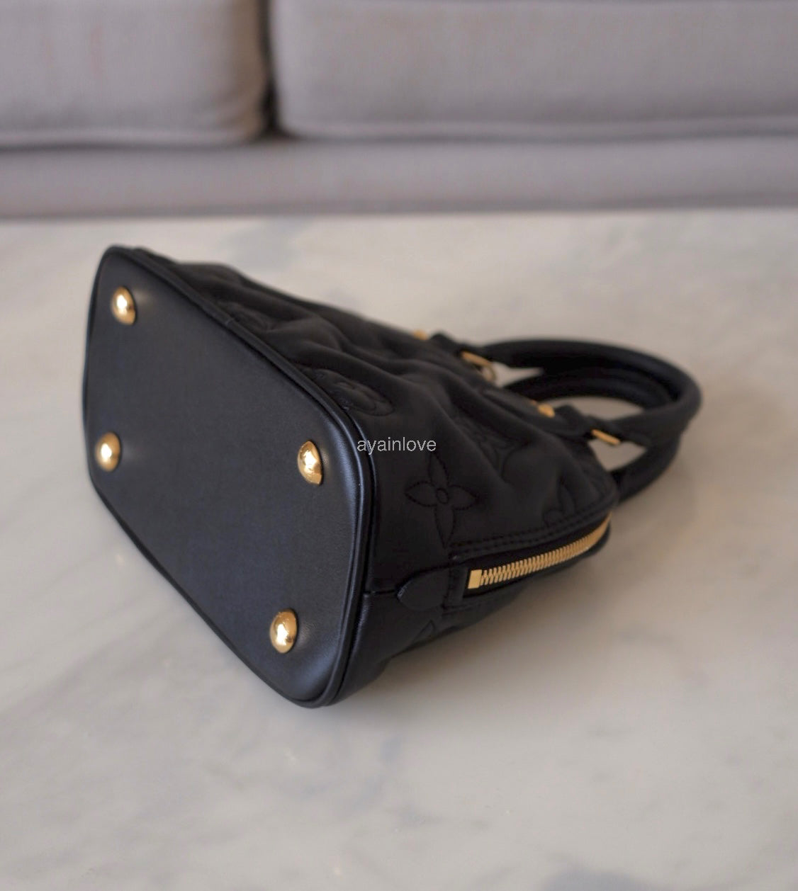 LOUIS VUITTON LV Alma BB Black Calfskin Bubblegram Bag Gold Hardware