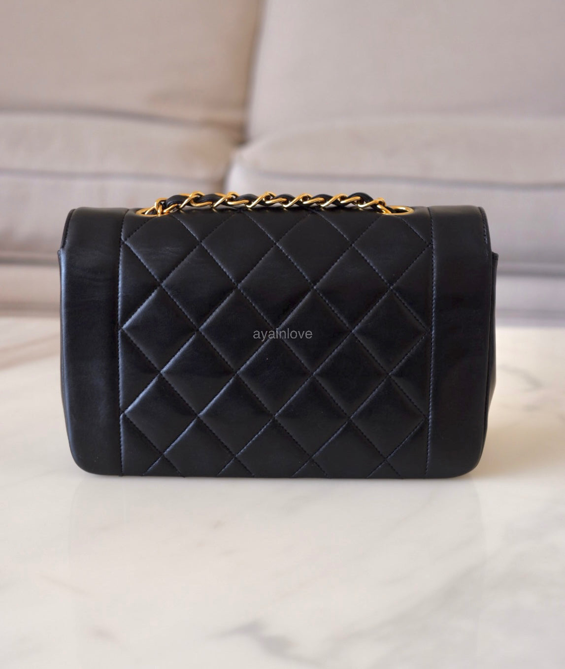 CHANEL Vintage Black Quilted Lambskin Small Diana Flap Bag 24KT Gold Plated Hardware Series 3