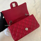 CHANEL 17B Red Caviar Quilted Classic Rectangular Mini Silver Hardware