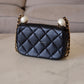 CHANEL 24S Black Lambskin Twin Pearls Quilted Mini Flap Bag Adjustable Gold Hardware