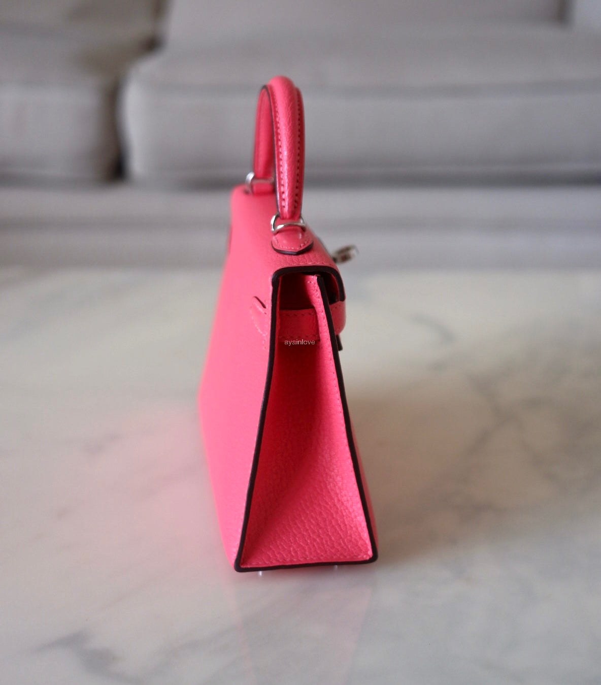 HERMES Mini Kelly 20 Pink Rose Lipstick Chèvre Mysore Palladium Hardware D Stamp