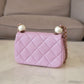 CHANEL 24S Pink Lambskin Twin Pearls Quilted Mini Flap Bag Adjustable Gold Hardware