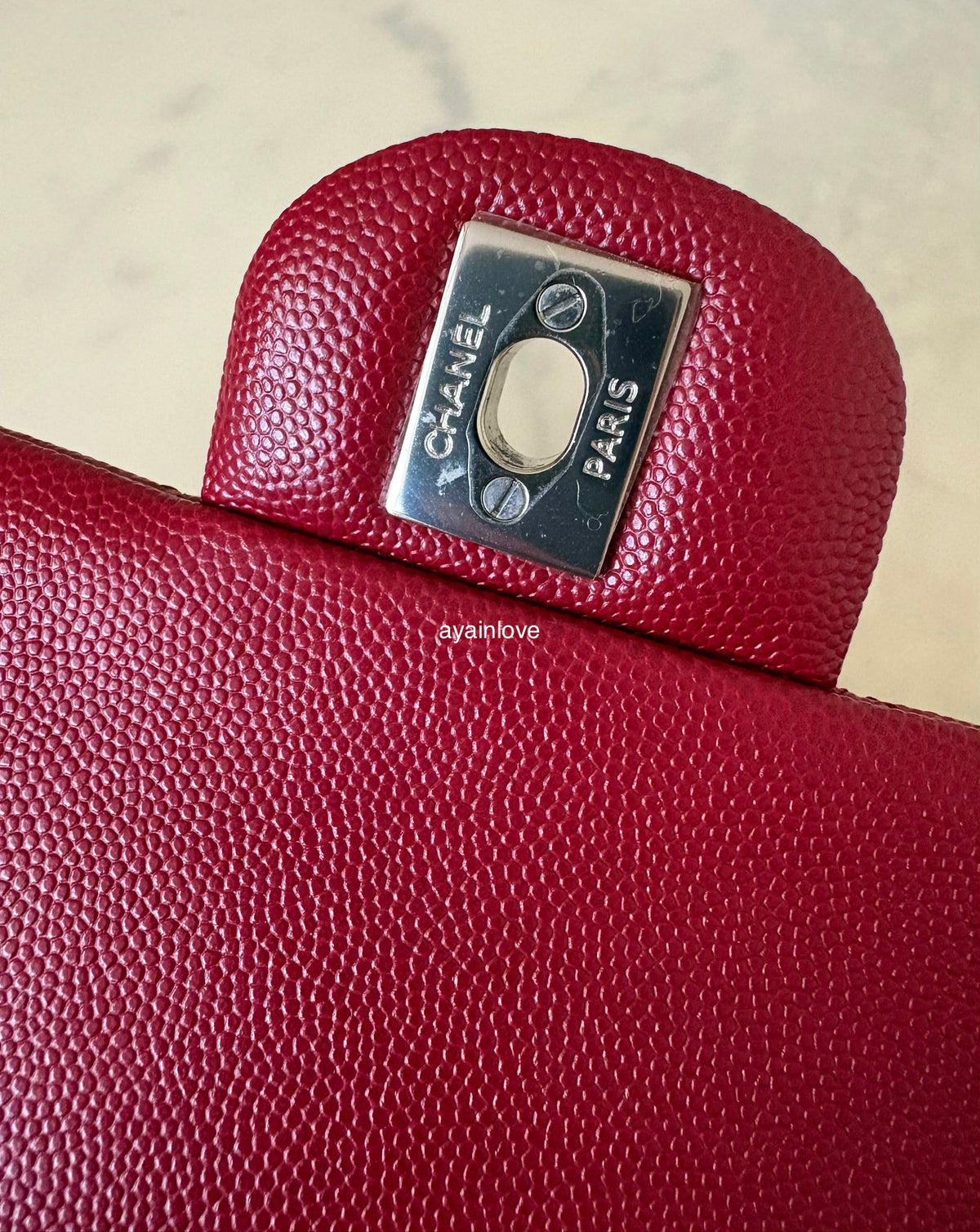 CHANEL 17B Red Caviar Quilted Classic Rectangular Mini Silver Hardware