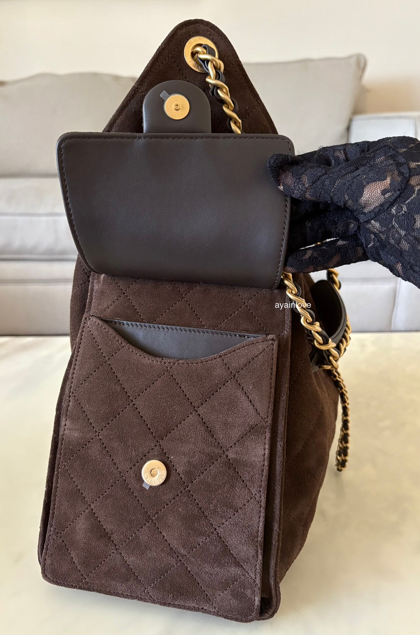 CHANEL 26C Dark Brown Suede Calfskin Medium 25 Bag Gold Hardware