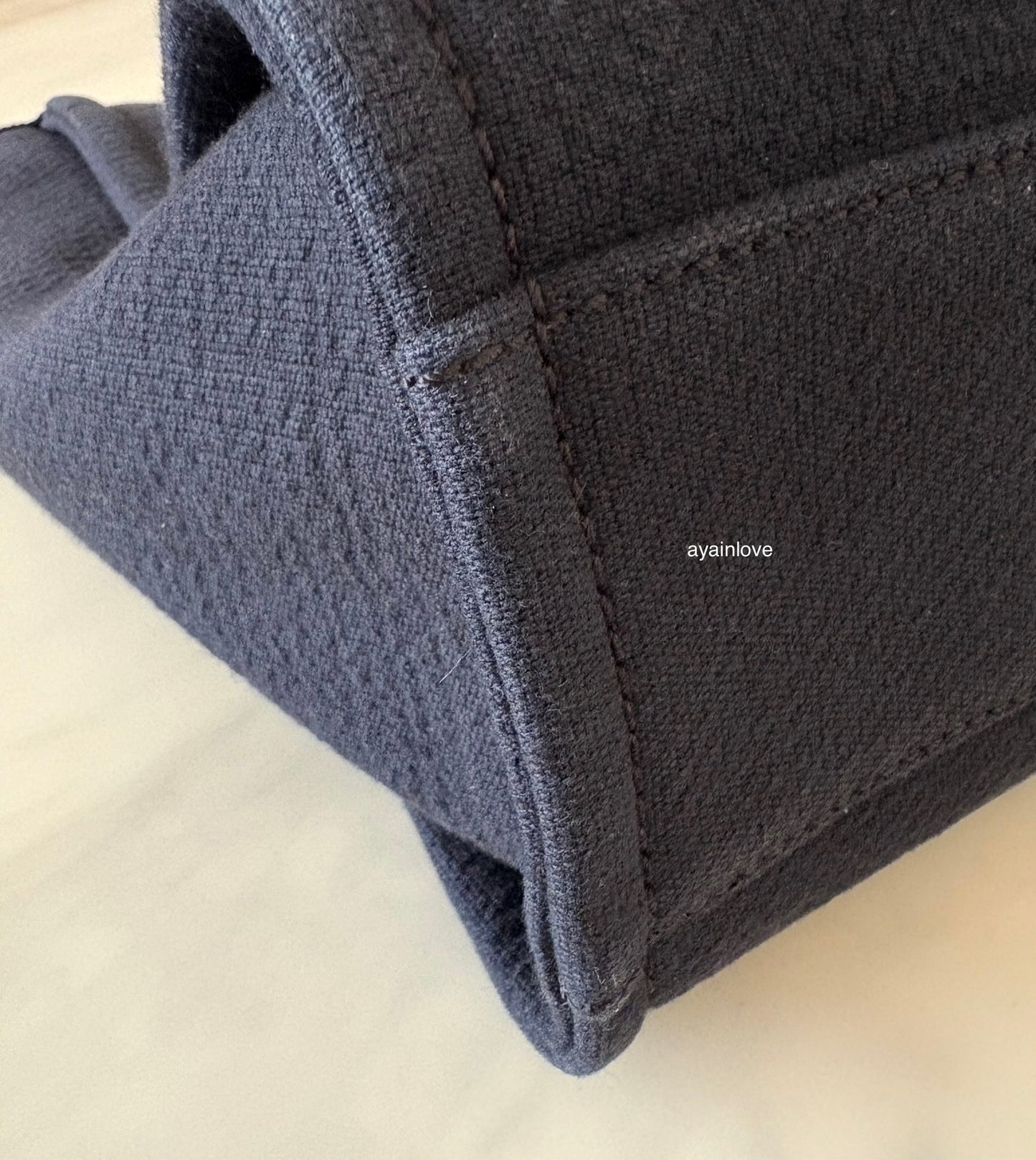 CHANEL Midnight Navy Blue Canvas Small Medium Deauville Microchipped Tote Bag Silver Hardware