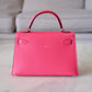 HERMES Mini Kelly 20 Pink Rose Lipstick Chèvre Mysore Palladium Hardware D Stamp