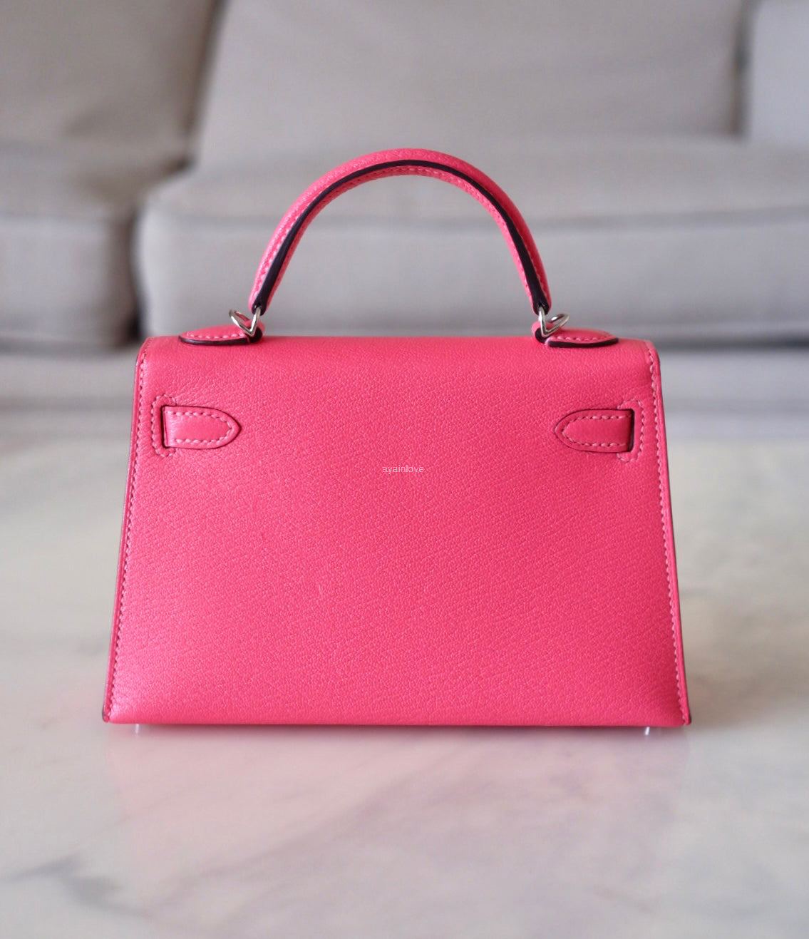 HERMES Mini Kelly 20 Pink Rose Lipstick Chèvre Mysore Palladium Hardware D Stamp