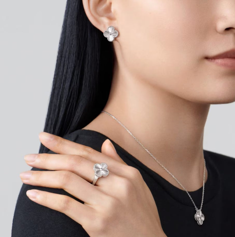 VAN CLEEF ARPELS VCA 18KT White Gold Guilloche Vintage Alhambra Earrings