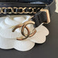 CHANEL 22B Black Interlaced Chain Leather Belt Size 90 Gold Hardware