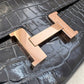 HERMES Constance Blue Marine Shiny Alligator Bicolor Verso Cuivre Long Wallet To Go Rose Gold Hardware