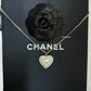 CHANEL 22B Heart Pearl Crystal CC Necklace Light Gold Hardware