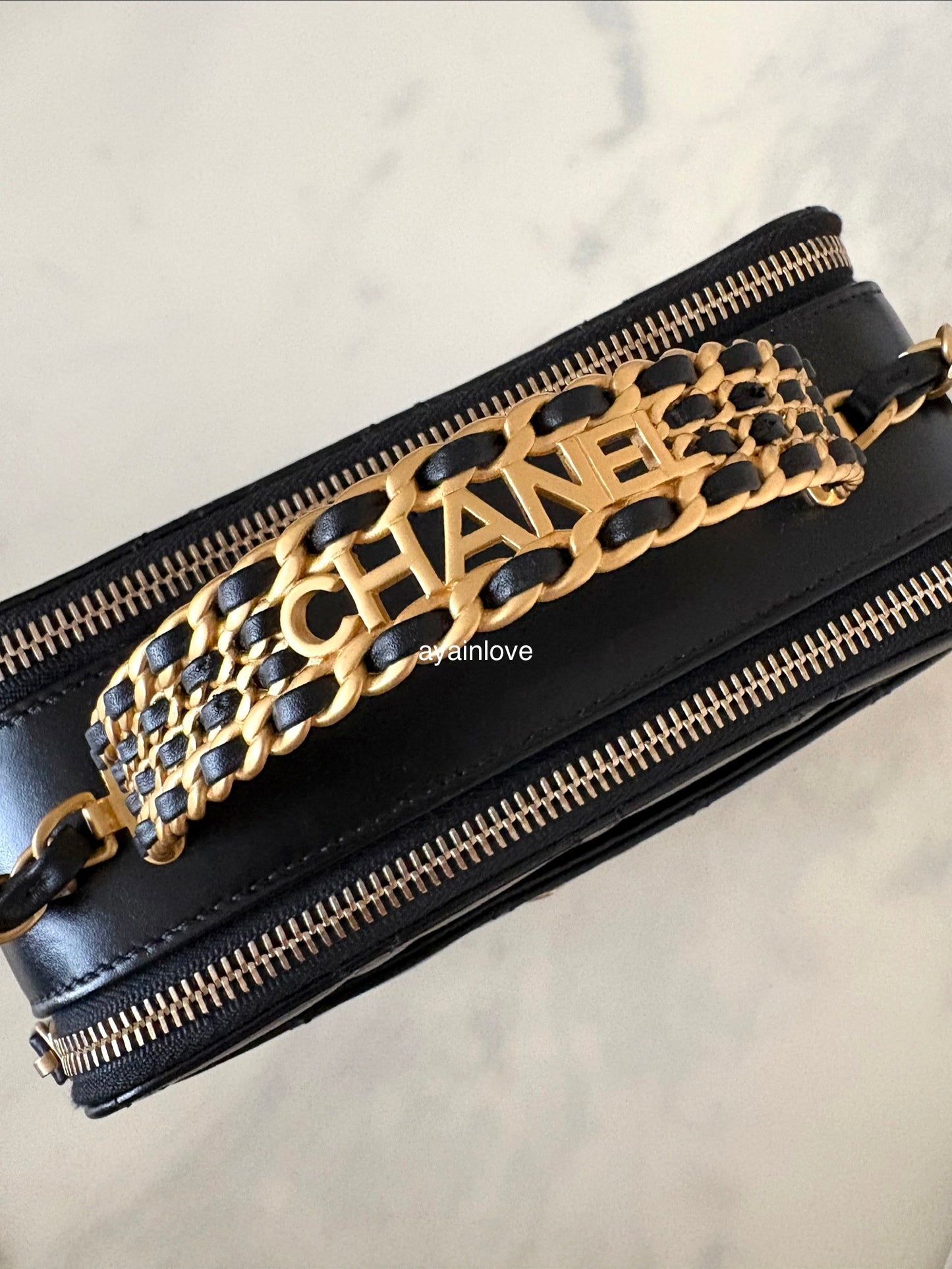 CHANEL 23S Black Lambskin Pick Me Up Quilted Vanity Case Camera Bag Gold Hardware