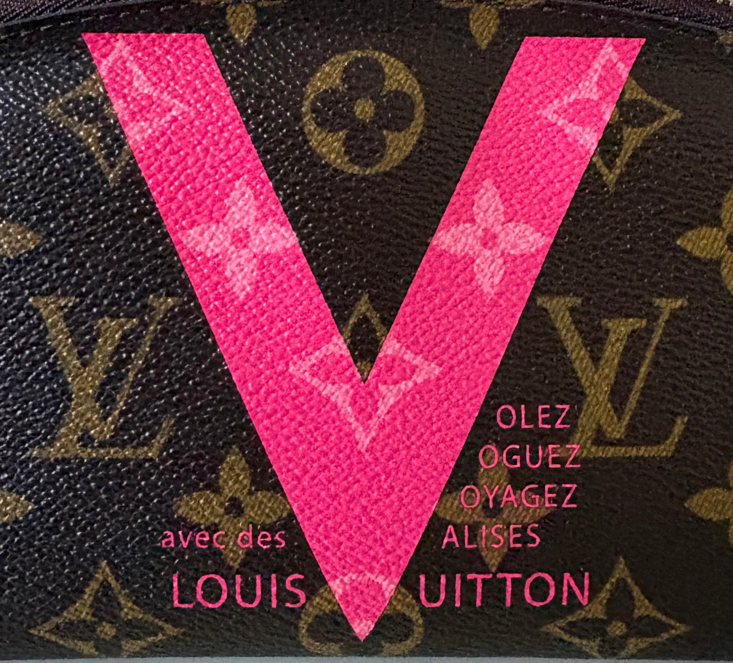 LV LOUIS VUITTON Limited Edition Pink V Voyage Grenade Monogram Cosmetic Pouch