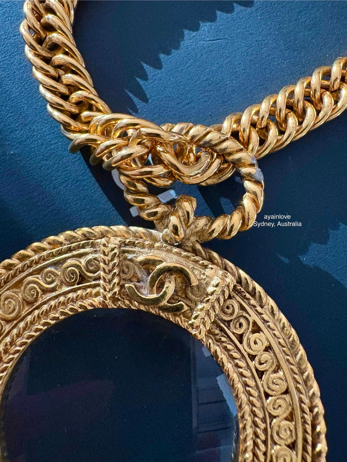 CHANEL Vintage CC Round Eyeglass Pendant Necklace 24KT Gold Plated Hardware