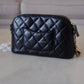 CHANEL Small Black Lambskin Zip Clutch on Chain Camera Bag Light Gold Hardware