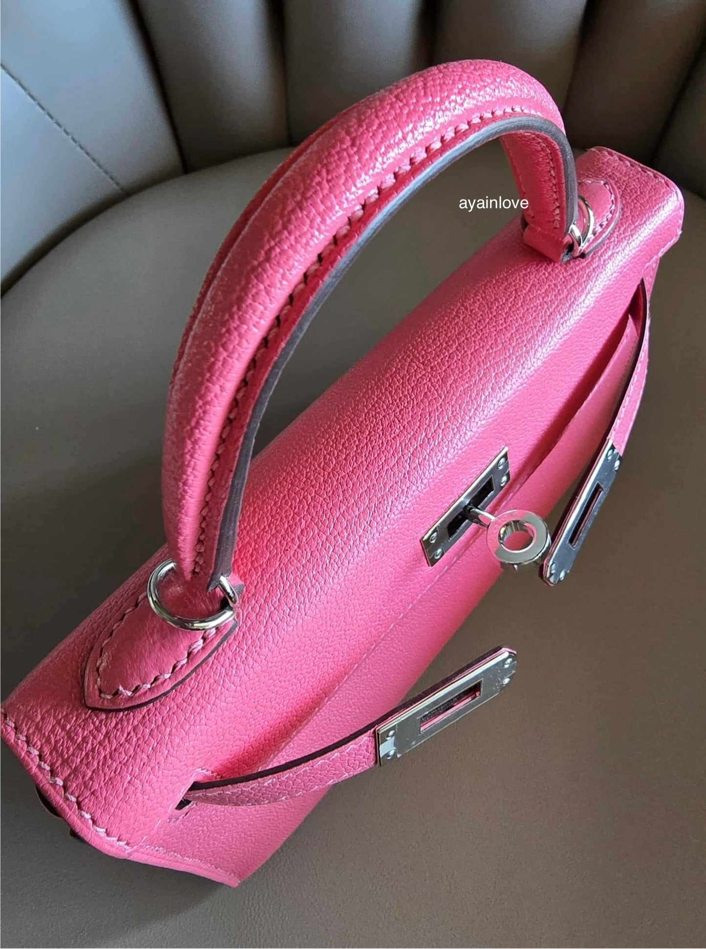 HERMES Mini Kelly 20 Pink Rose Lipstick Chèvre Mysore Palladium Hardware D Stamp