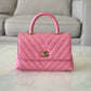 CHANEL Pink Caviar Chevron Small Coco Handle 24 cm Light Gold Hardware