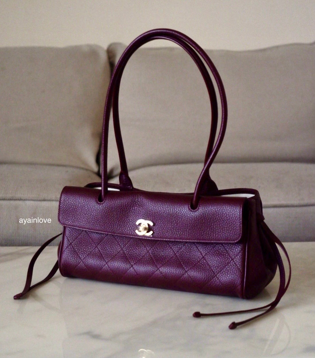 CHANEL 26S Burgundy Caviar Small Tote Urban Essential Bag Gold Hardware