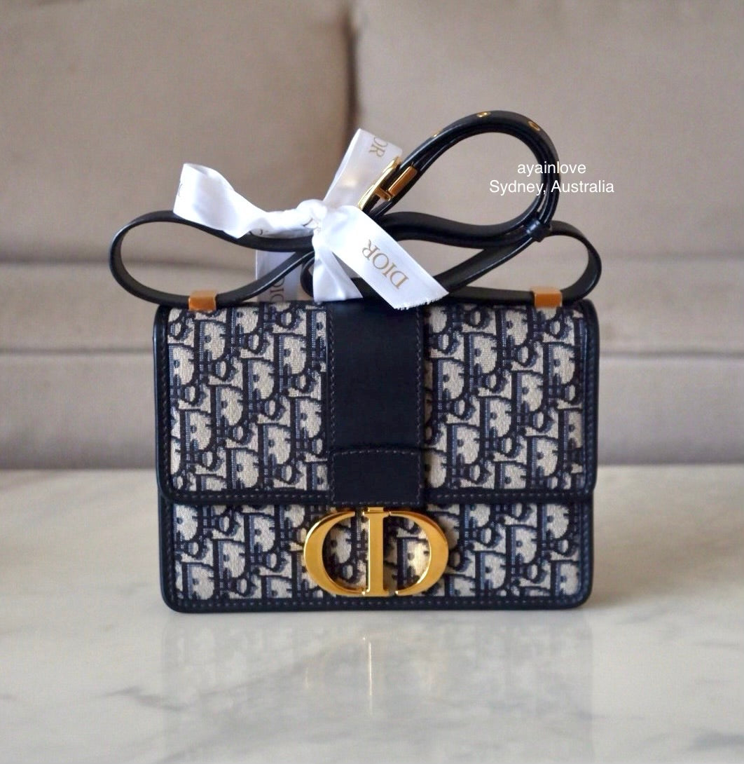 DIOR Montaigne 30 Blue Oblique Jacquard Medium Flap Bag Gold Hardware