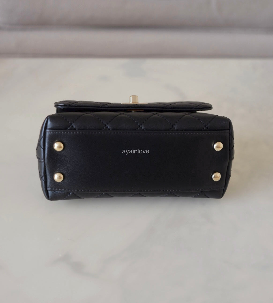 CHANEL Black Goatskin Coco Rainbow Handle Extra Mini 19cm Bag Light Gold Hardware