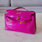 HERMES Kelly Pochette Rose Scheherazade Shiny Alligator Gold Hardware C Stamp