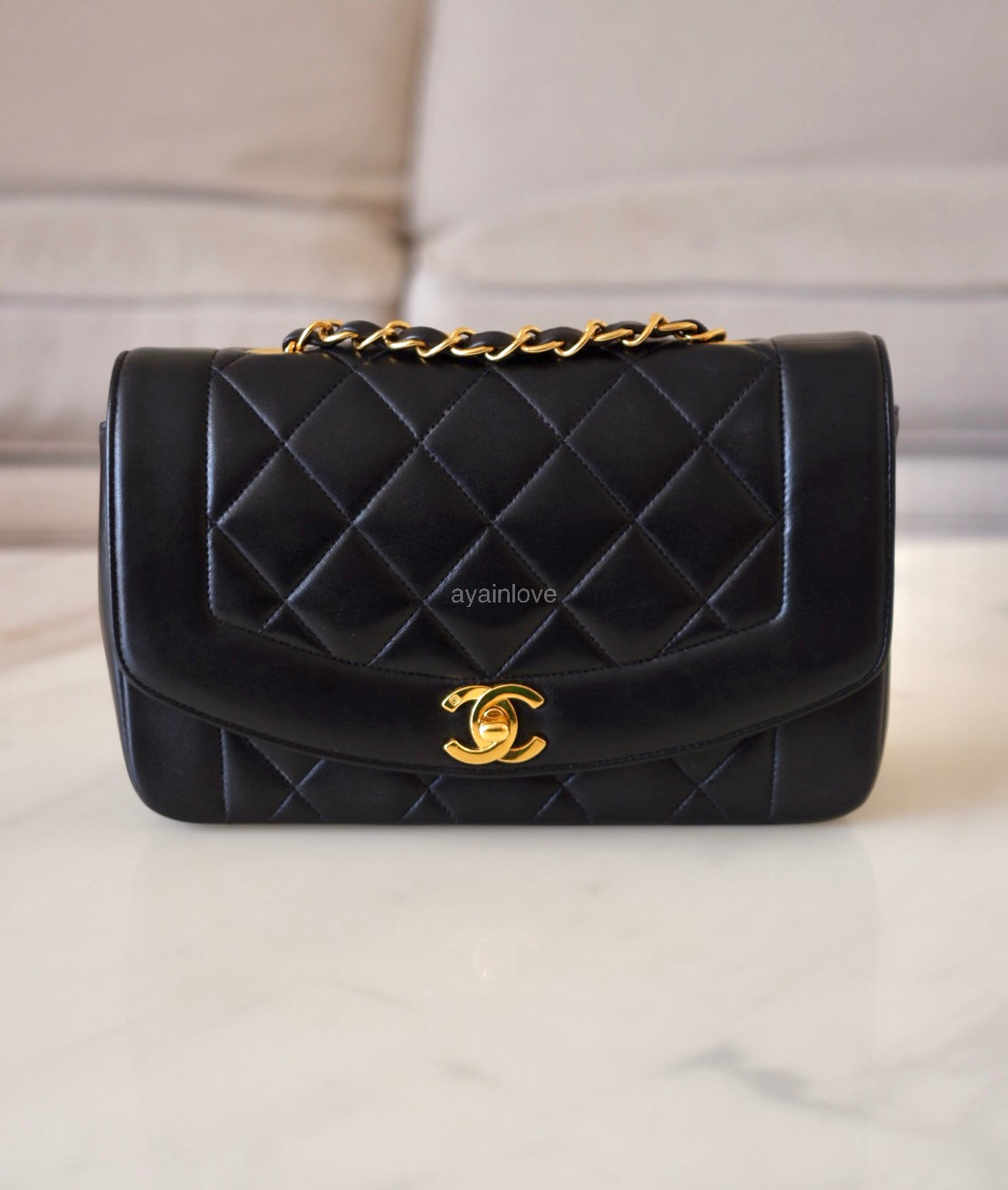 CHANEL Vintage Black Quilted Lambskin Small Diana Flap Bag 24KT Gold Plated Hardware Series 3