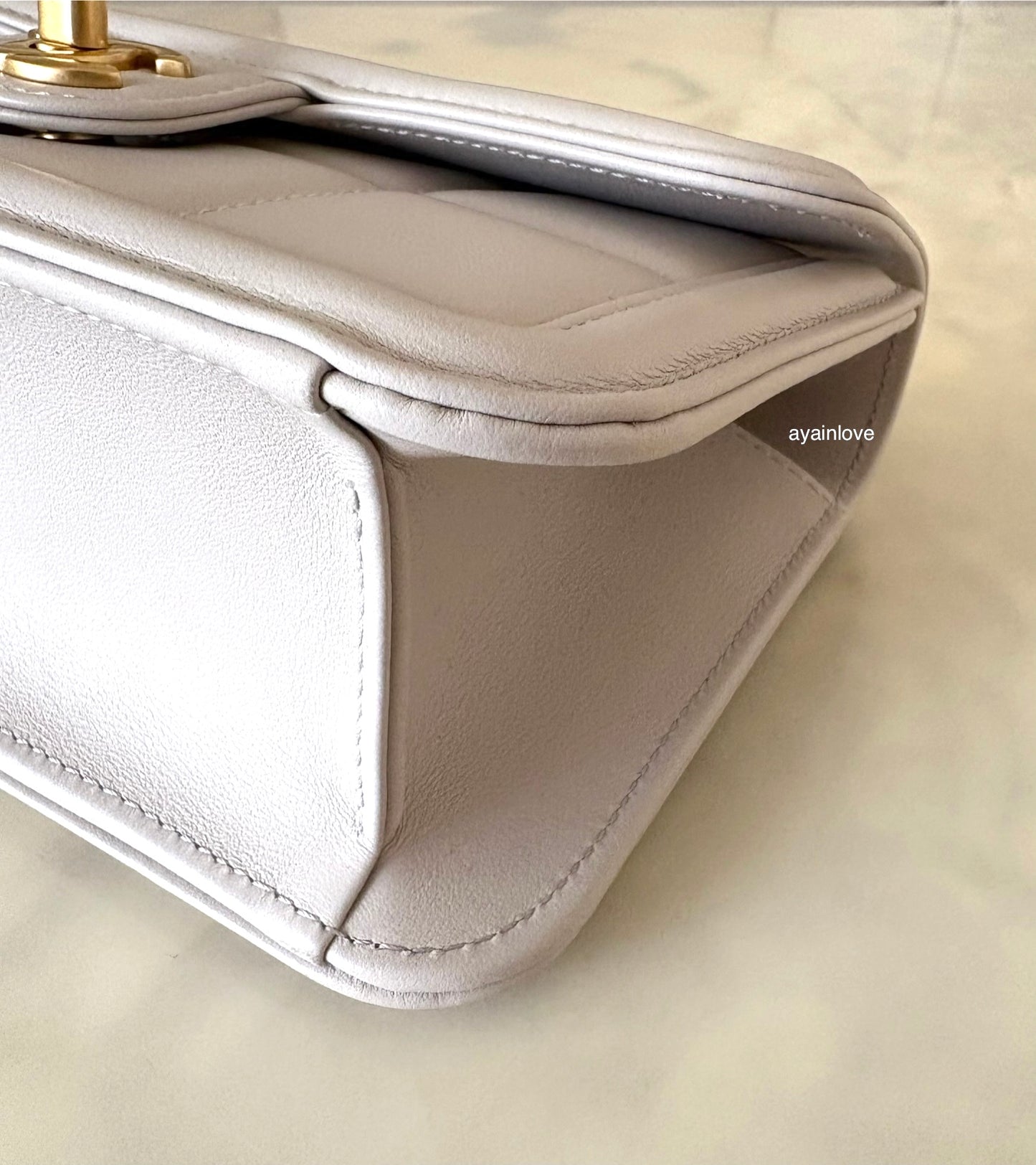 CHANEL 2025 Light Grey Lambskin Microchipped Quilted Chocolate Bar Mini Flap Bag Brushed Gold Hardware