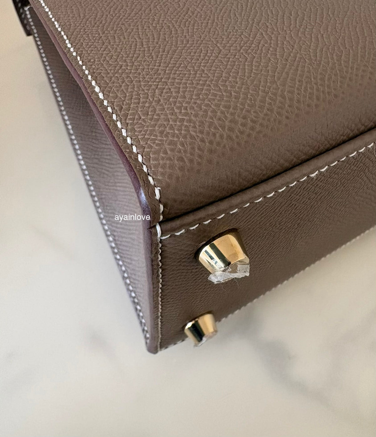 HERMES Kelly 25 Etoupe Epsom Bag Gold Hardware W Stamp