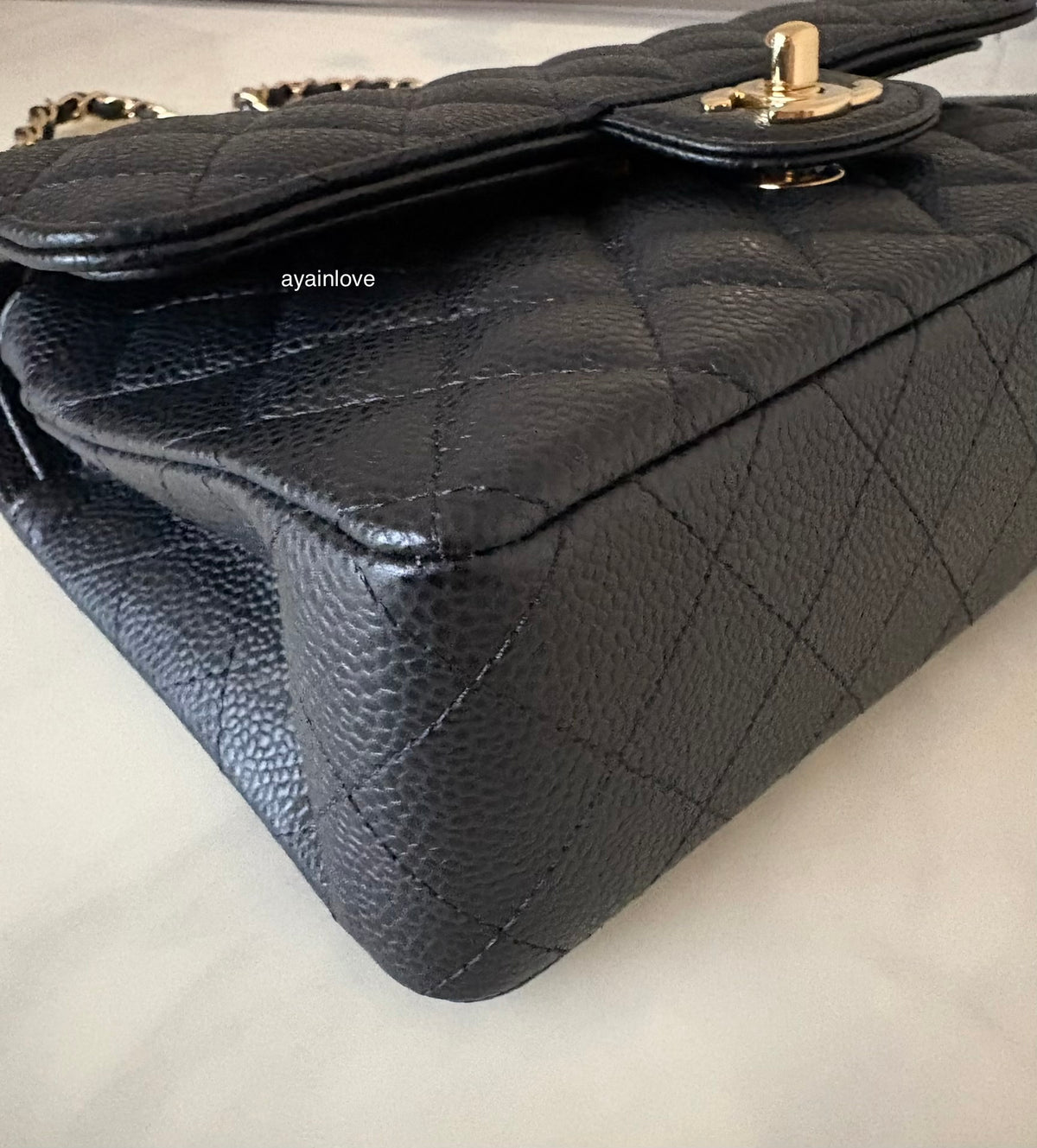 CHANEL Black Caviar Quilted Small Classic Flap Bag Gold Hardware