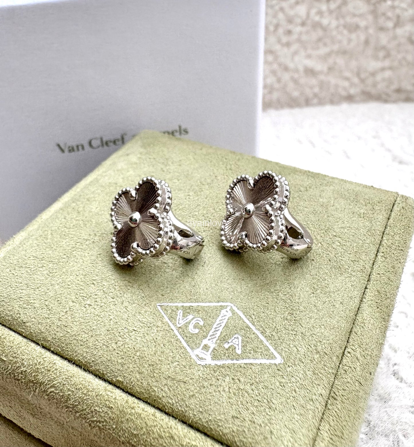 VAN CLEEF ARPELS VCA 18KT White Gold Guilloche Vintage Alhambra Earrings