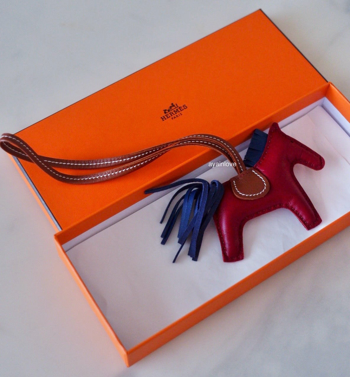 HERMES Rodeo PM Tricolour Rubis/Blue Sapphire/Fauve Bag Charm