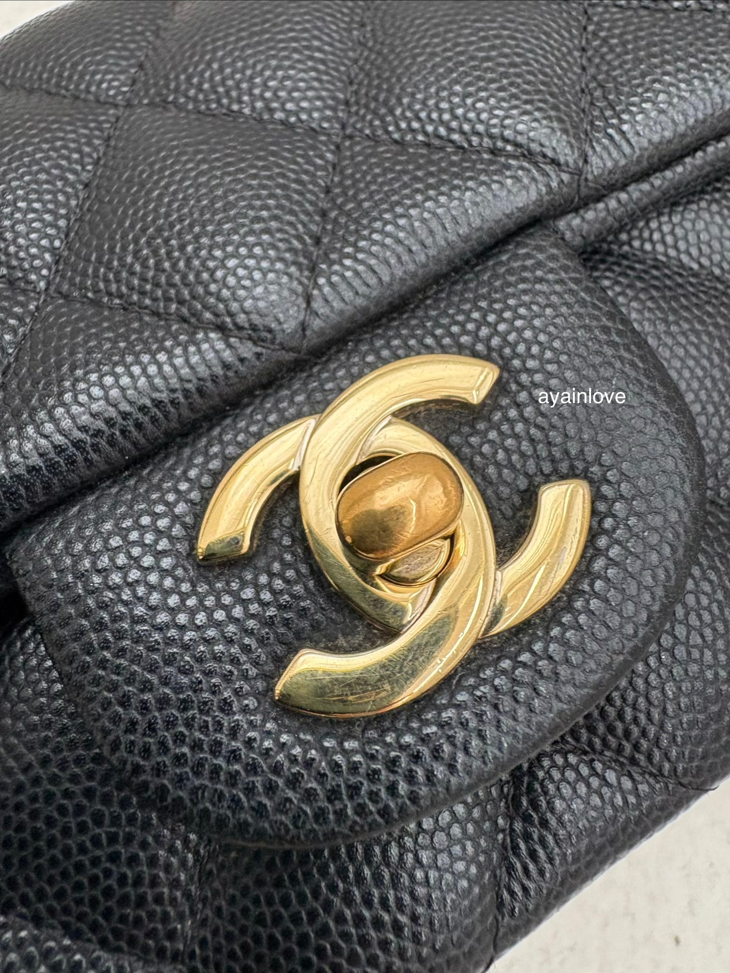 CHANEL 18B Black Caviar Quilted Rectangular Mini Flap Bag Light Gold Hardware